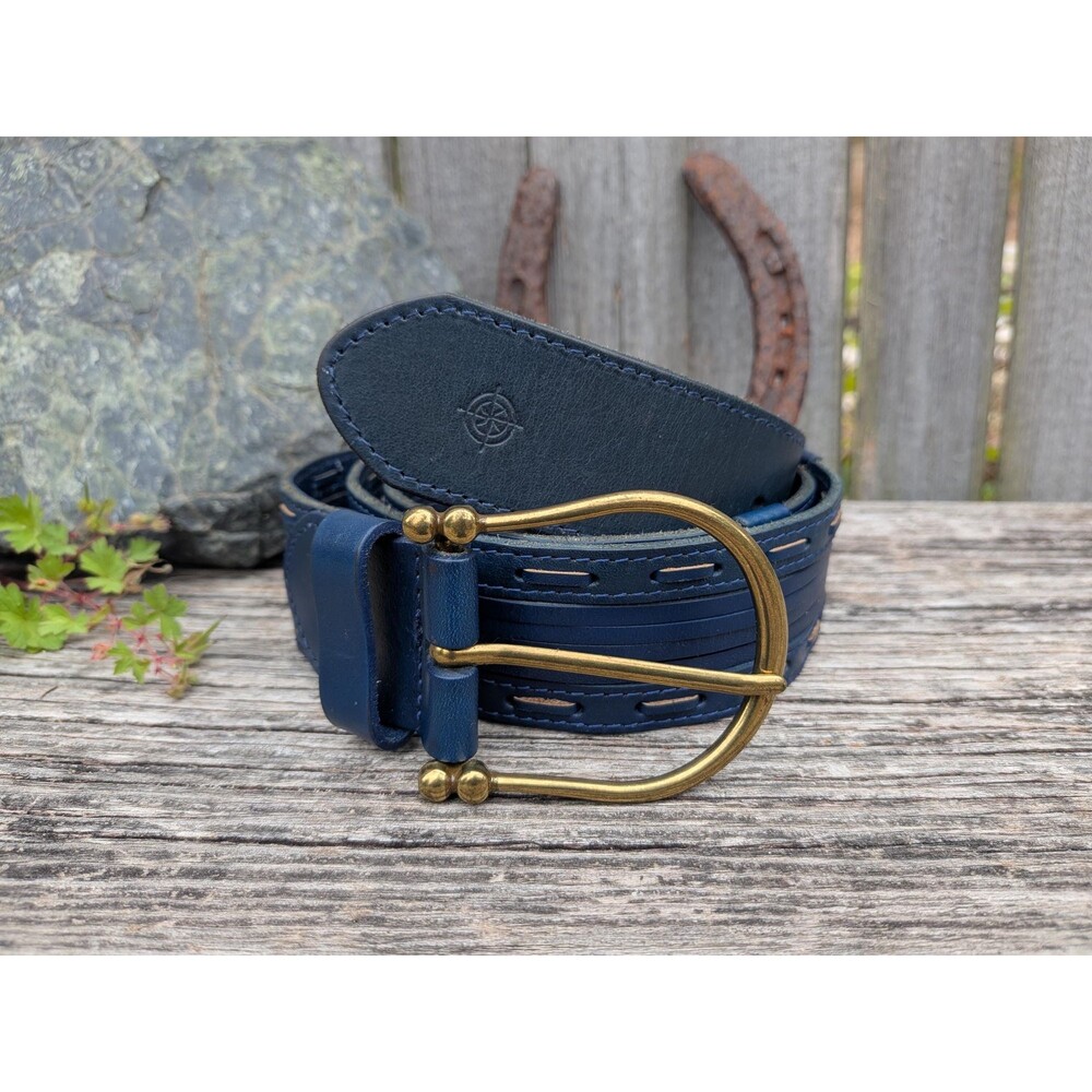 Vintage Blue Leather Belt By Old Trend, Womens Size 38